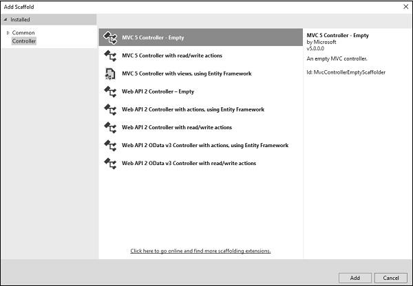 Controller Scaffold Dialog