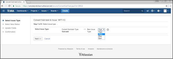 Convert subtask to an issue