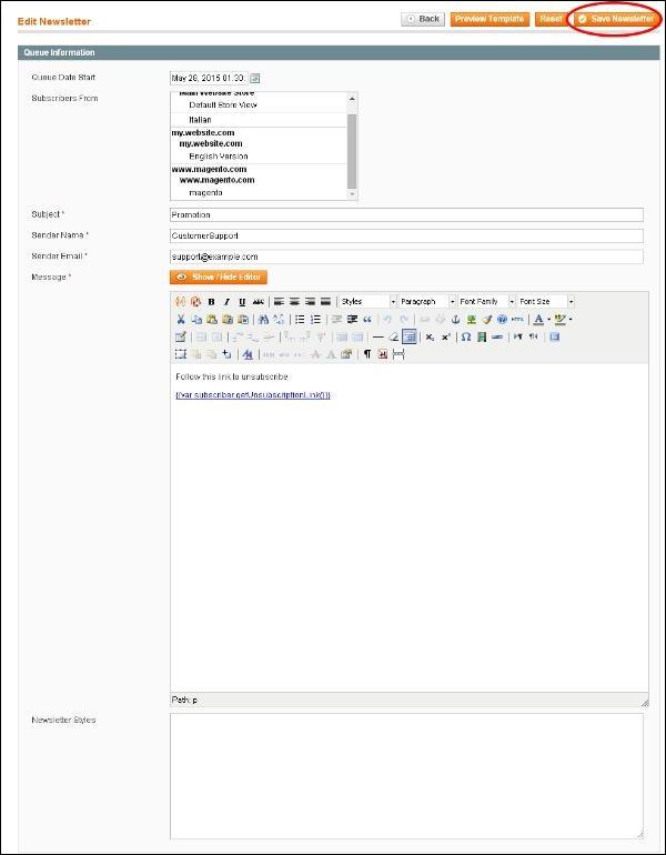 Magento Newsletter Setup