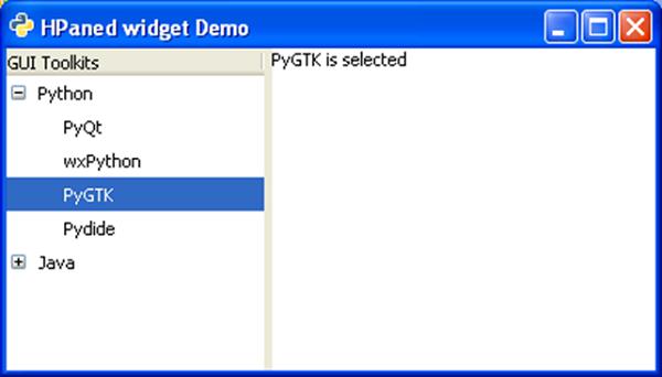 Hpaned Widget Demo