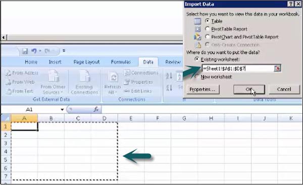 Select the area Of Spreadsheet