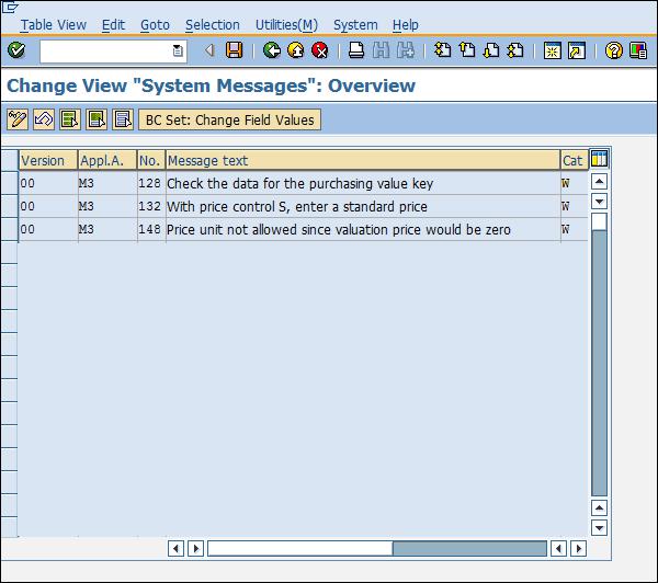 SAP Configuration system messages entry