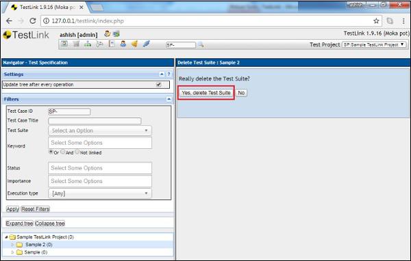 Step3 Delete a Test Suite