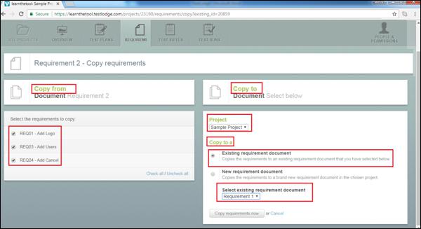 Select Existing Requirement Document