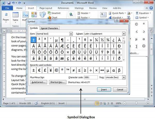 Symbol Dialog Box