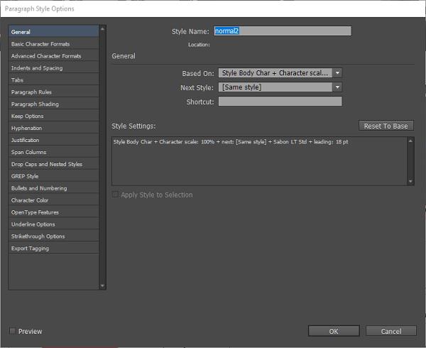 Paragraph Style Options