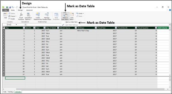 Setting the Date Table Property