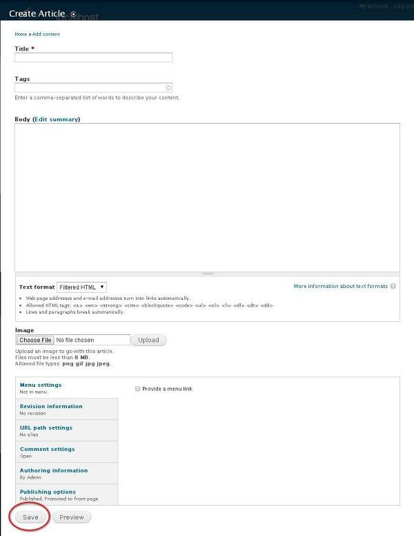 Drupal Create Article