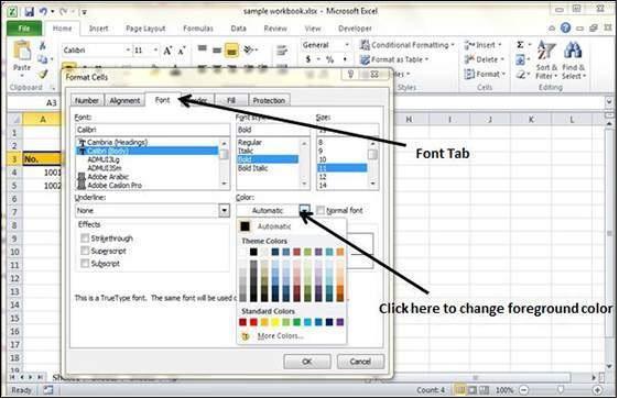 Change Foreground Color by formatting cells