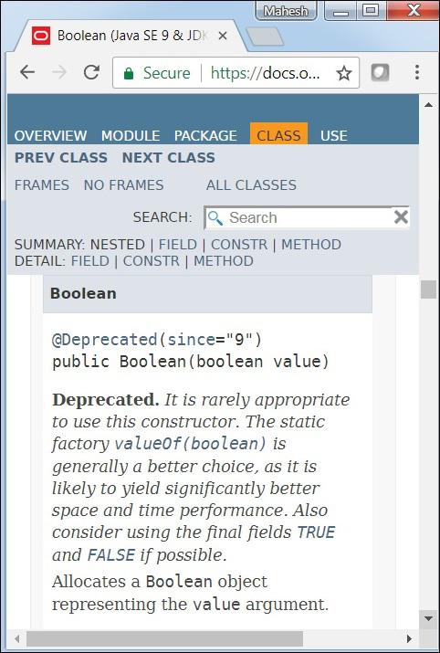 Boolean Class javadoc