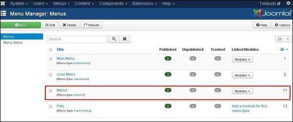 joomla Creating Submenus