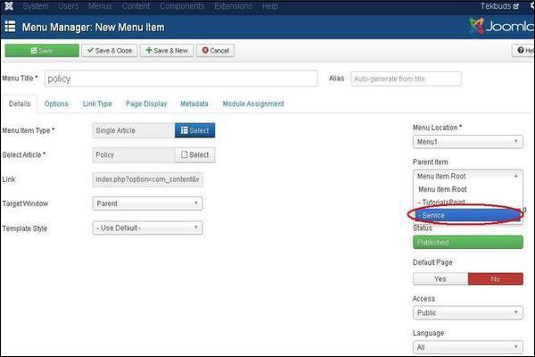 joomla Creating Submenus