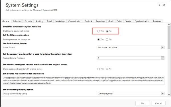 Mscrm Disable Auto Save