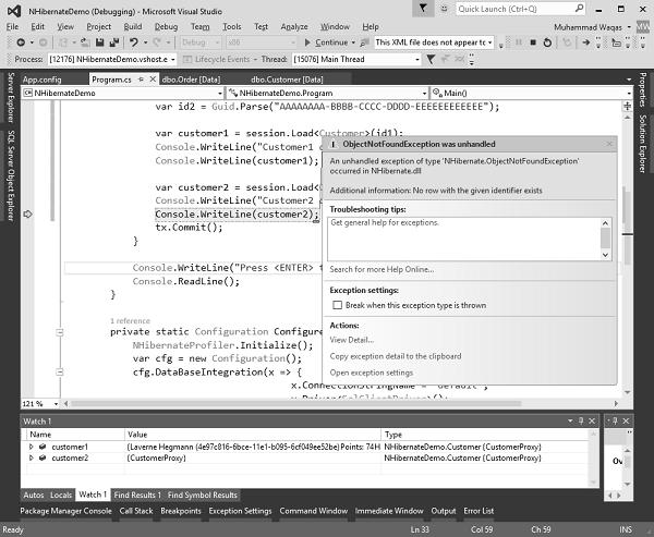Exception Nhibernate Profile