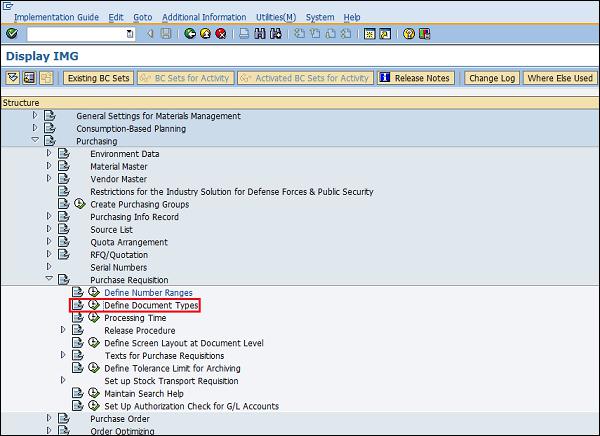 SAP Configuration document type pr