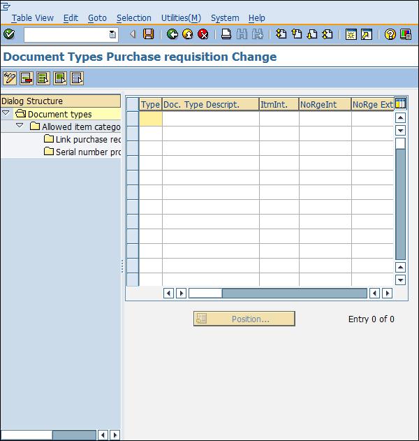 SAP Configuration document type pr detail