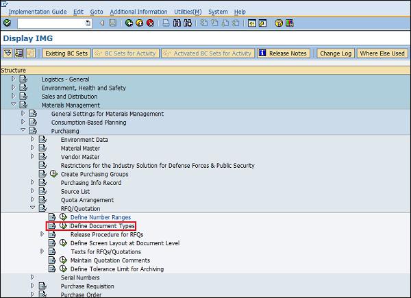 SAP Configuration document type rfq
