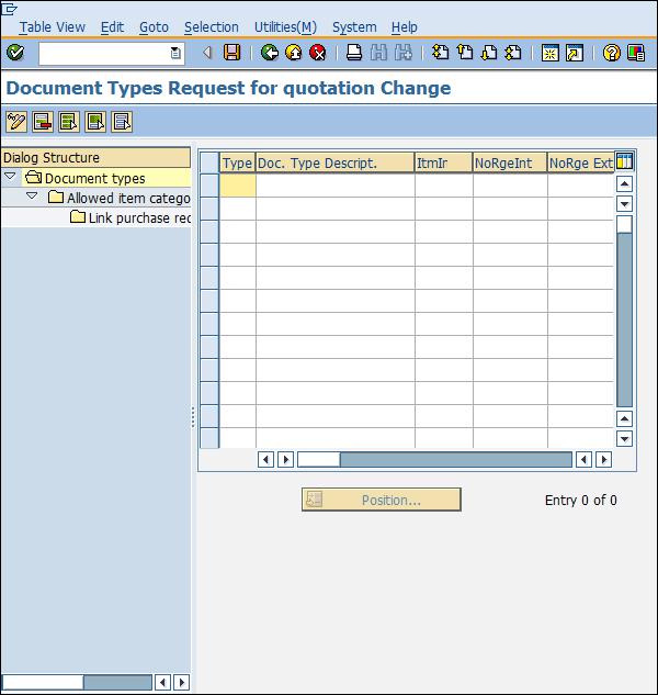 SAP Configuration document type rfq detail