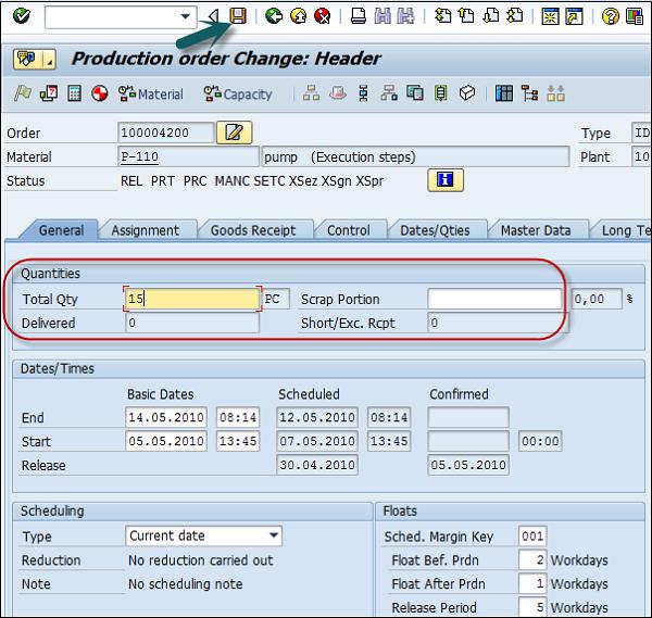 Production Order Change Header