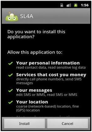 SL4A Installation Initial Screen