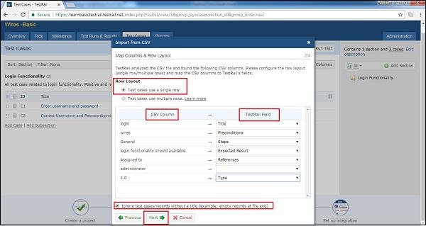 2nd Step of Import TestCase