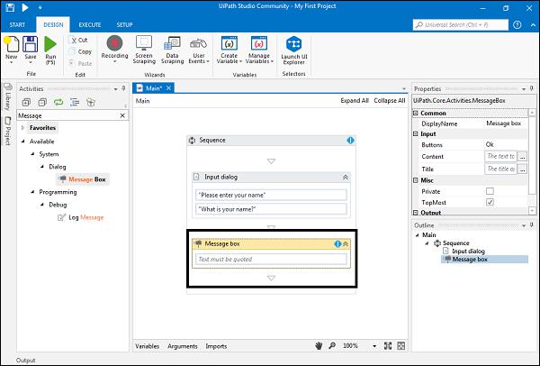 Automation Project Message Box Activity Step7