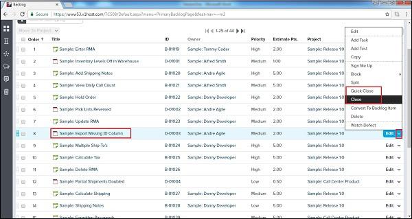 Sample Export Quick Close